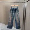Primavera/Verano 2026 Transfronterizo Retro Estampado de Cielo Estrellado Abalorios Pesados Estilo Callejero Vintage Estilo Ins Pantalones Rectos Americanos