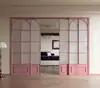 Puerta Corrediza de Balcón Retro Estilo Francés, Puerta Divisoria de Tres Paneles Cambia Color para Cocina y Sala de Estar, Puerta Corrediza de Vidrio con Riel Colgante de Aleación de Aluminio