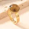 Anel de Olho de Gato Geométrico de Aço Inoxidável Fundido Transfronteiriço Anel Leve de Aço Titânio Luxo Não Desbota Joias Fábrica Atacadista