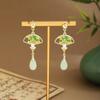 Pendientes de Bambú con Forma de Abanico y Borla Larga, Estilo Chino Nuevo, Color Verde Esmeralda, Ganchos para Oreja Estilo Antiguo, Frescos y Dulces, para Qipao Tradicional