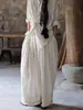 2026 Calça Balloon Leve Listrada Bege com Franjas Wide-Leg D0507 Conjunto de Top Camisa Torcida Conjunto de Duas Peças