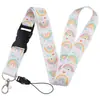 Cuerda de Flor Rosa Arcoíris para Teléfono Móvil Parche Colgante para el Cuello Correa para Lanyard Memoria USB Cámara Tarjeta de Identificación Llavero Tarjeta con Agujero para Colgar