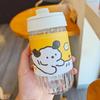 Taza de Agua de Dibujos Animados de Vidrio para Niñas Lindas Anti-escaldaduras de Alto Valor con Funda de Cuero Portátil Resistente a Altas Temperaturas