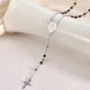 Cadena para clavícula de cuentas redondas popular única estilo vintage transfronteriza collar de cruz con retrato de diseño de nicho de acero inoxidable para mujer