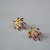 Tendencia Nacional Diseño de Nicho Rojo Retro Esmalte Circonio Fuegos Artificiales Latón Chapado en Oro Lujo Ligero Pendientes de Gama Alta para Mujer