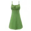 Atacado Europeu e Americano Verão 2026 Novo Vestido Curto Estampado com Alças Finas, Cintura Marcada Costas Abertas P4-A141 Verde