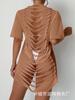 Nueva Blusa de Mujer de Comercio Exterior Europeo y Americano Explosiones Corte Sexy Diseño Calado Pulóver Oreja Ondulada Camisa Grande