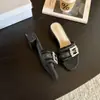 Zapatos de Primavera 2026 de Mezclilla con Pedrería Slip-On de Tacón Grueso de Tacón Alto Estilo Francés Cómodos Versátiles Sandalias de Exterior para Mujer