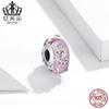 Evelle Plata Esterlina Original Cuentas Brillantes Glaseadas Plata S925 Cuentas Accesorios para Pulsera Patrón Líneas con Adornos de Cuerda