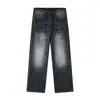 Pantalones vaqueros Muqiu para hombre, teñidos en masa con patrón de bambú, lavados, tridimensionales con orejas de gato, estilo old money, pantalones de tacto vintage de alta gama