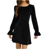Moda Feminina Europeia e Americana Amazon Aliexpress 2026 Cor Sólida Gola Redonda Veludo Lantejoula Manga Longa Vestido