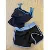 Conjunto de Pijama Americano com Estampa Color Block de Desejo Puro com Bojos para Mulheres Verão Slimming Esportivo Camiseta Regata e Shorts Conjunto para Casa