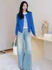 Breve Descrição Riscada: Cardigan Sofisticado para o Dia a Dia, Lã Lavável, Gola Redonda, Falso Duas Peças, Manga Longa, Suéter de Tricô Listrado Color-Block