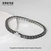 Pulseira Tennis Tennis de Aço Inoxidável Preto Zircônia Redonda Totalmente Cravejada Titânio Aço Não Desbota Brilhante Hip-Hop Europeu e Americano Joia Pulseira