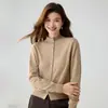 Cardigan Baicai Veludo Cashmere Outono/Inverno Novo com Borda Enrolada, Tricô Confortável Macio Relaxado de Manga Longa, Suéter de Gola Alta
