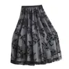 Falda de Malla con Bordado de Hojas Florales Otoño e Invierno para Mujer 20265 Nuevo Estilo Coreano Moderna Fluida con Dobladillo Ancho de Longitud Media