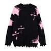 Suéter Patchwork Retro Americano Gato Bigode Cruzado Desgastado Gola Redonda Unissex Tendência Solto Casual Tricô