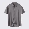 Camisa de Manga Curta Dongyu Transfronteiriça Alta Elasticidade Sem Costura Não Amassa Antirrugas Tamanho Plus Oversized Fina Cor Lisa Estilo Camisa Venda por Atacado