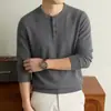 Camiseta de inverno masculina com gola Henley de manga comprida, forrada de fleece, grossa, peso pesado, casual, mistura de lã, moletom com gola redonda