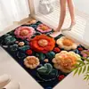 Felpudo de Terciopelo de Cristal Floral Simulado 3D Transfronterizo para Uso Doméstico, Felpudo Decorativo para Entrada, Alfombrilla Absorbente para Baño