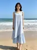 Vestido Coreano de Alta Gama Verano 2025 Nuevo Estilo Cintura Adelgazante Look Moda Patchwork Asimétrico Chaleco Falda Larga para Mujer