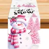 El camino de mesa de lino más vendido de Amazon para Navidad de invierno con estampado rosa de Papá Noel y muñeco de nieve, decoración de mesa al por mayor
