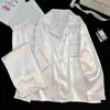 2026 Nuevo Pijama de Mujer Verano Jacquard Seda de Hielo Dibujos Animados Gato KT Cárdigan Manga Larga Pantalón Largo Conjunto de Ropa de Casa