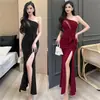 Socialité Francesa Sexy Asimétrico Hombros Descubiertos Cola de Pez Falda Estilo Hepburn Banquetes Brindis Vestido de Noche Vestido Ajustado para Mujer