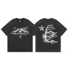 2025 Camiseta Casual Holgada Retro de Manga Corta Unisex Tendencia Americana High Street Estrella del Infierno Infierno Estampado Pesado