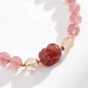 Nuevo Pulsera Pixiu de Cristal de Fresa para Cumpleaños de Mujer Pulsera de Cristal con Transferencia de Flor de Durazno para Regalo de Cumpleaños de Novia