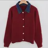 Moda Otoño e Invierno Nuevo Bordado Exterior Mezclilla Solapa Falso Dos Piezas Un Botón Cárdigan de Punto Suelto Elegante Suéter