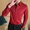 Nova Camisa Masculina de Manga Longa Primavera e Outono Juventude Homens de Negócios Gola Lapela Cor Sólida Fina Sem Ferro
