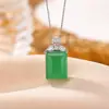 Colgante de Calcedonia Verde de Plata de Ley S925 Yiluyin, Colgante Geométrico de Cubo de Azúcar Estilo Chino de Lujo Ligero, Elegante Colgante de Cadena para Clavícula