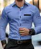 Camisa cárdigan de manga larga informal transfronteriza de color liso con estampado 3D, sin planchado, cuello de solapa, corte entallado, elástico en cuatro direcciones