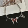 Doce Legal Requintado Cristal Gradiente Vermelho Borboleta Pingente Mang Estrela Colar Luz Luxo Elegante Nicho Alta-classe Clavícula Cadeia
