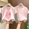 Camiseta listrada de manga comprida para meninas, novo estilo outono 2026, camiseta básica de algodão puro para crianças meninas, top para crianças maiores
