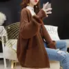 Suéter de Cor Sólida Estilo Coreano Simples Moda Versátil Jaqueta Feminina Outono e Inverno Novo Cardigan de Tricô Estilo Preguiçoso Solto Emagrecedor