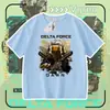 Camiseta Delta Force Weilong Rosa Vermelho Comedor de Ouro Lobo Mercadoria para Meninos, Manga Curta Estudante Caimento Solto Tendência