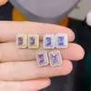 Aretes de Tachuela de Tanzanita Natural, Morado Sedoso, Cuerpo Completamente Limpio, Color Fuego Brillante, Plata 925 Incrustación de Precisión Piedra Principal 4*6mm