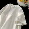 Camiseta Holgada de Manga Corta para Hombre Verano Juventud Peso Pesado Estilo Americano Delgada Marca de Moda Media Manga Casual Estampado Temporada Top Blanco