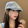 Gorra de Vaquero Lavado Estilo Primavera y Verano, Estilo Retro Japonés, Boina Adelgazante, Gorra de Artista para Cabeza Grande de Uso Inverso