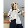 Cardigan Feminino Longo de Outono 2026 Novo Estampa de Desenho Bordado Floral Color Block Gola Soltinho