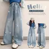 Jeans con Bordado de Corazón para Niñas Primavera 2026 Pantalones para Niños Adolescentes Estilo Coreano Sueltos de Pierna Ancha de Mezclilla para Niños Mayores