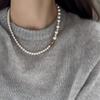 Colar de Pérolas Redondas Longas Simples Estilo Francês Design de Alto Nível para Mulheres Corrente de Lã de Nicho Colar de Luxo Leve