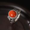 Comércio exterior estilo nacional retro antigo S925 prata sul vermelho ágata anel de prata feminino tailandês prata fosco renda anel
