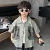 Conjunto de Camisa de Manga Corta con Bloques de Color para Niños, Nuevo Estilo Veraniego 2026, Ropa de Verano Delgada para Niños, Parte Superior