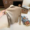 Suéter de punto acanalado de manga larga para mujer, otoño, estilo coreano, corte ajustado, versátil, adelgazante, jersey, prenda interior, elegante, moderno, top casual