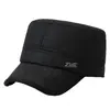 Gorro plano a prueba de viento y frío de invierno para papás y abuelos, gorro cálido de algodón y lana con forro polar para hombres de mediana edad y mayores, con protección para las orejas
