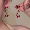 Rose Terciopelo Rojo 2024 Nuevos Pendientes Franceses Retro Súper Hada con Borlas Pinzas para Oreja sin Perforar para Mujeres