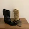 Botines de Plataforma con Punta Abierta para Mujer, Verano 2026, Adecuados para Combinar con Vestidos, Botines Cortos, Hasta la Pantorrilla, Adelgazantes, Botines Fruncidos, Sandalias